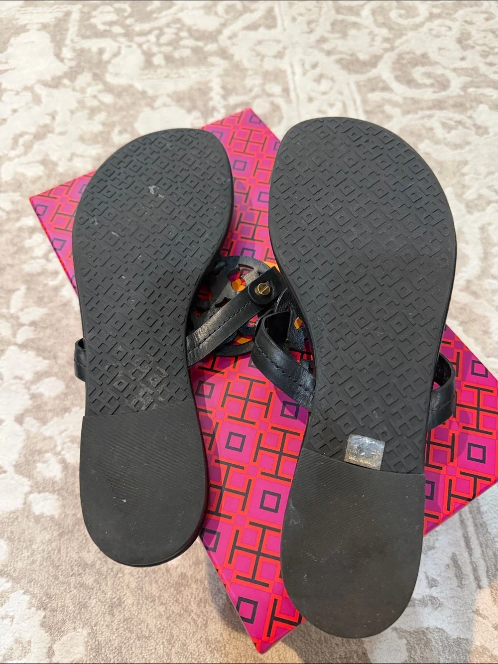 Tory Burch Black Miller Logo Leather Thong Sandals